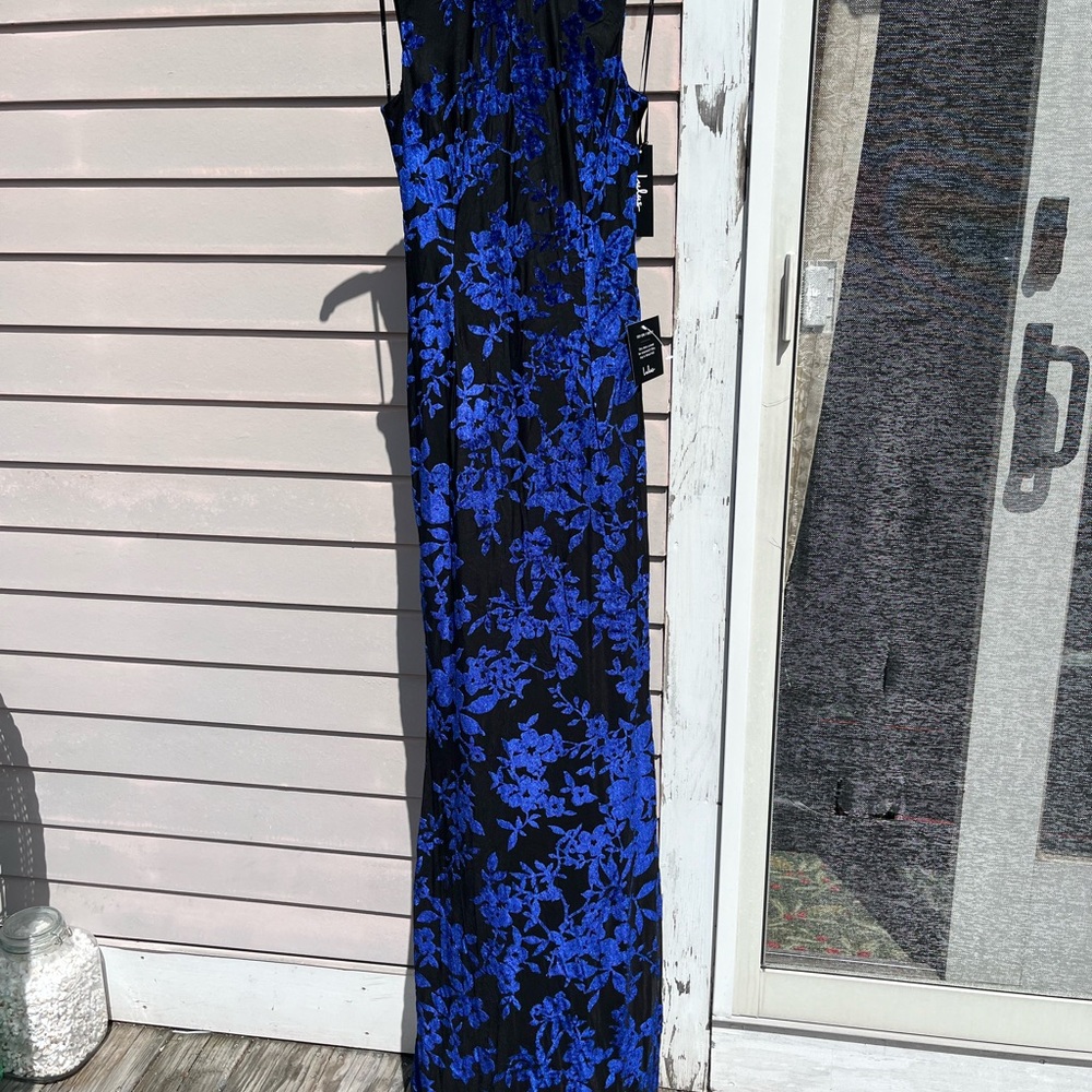 Royal blue and black sleeveless maxi dress